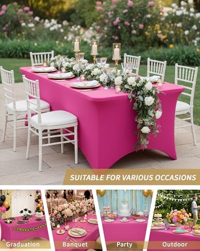 Fixwal 2 Pack 6FT Fuchsia Tablecloth Rectangle Spandex Fitted Table Cover - Image 7