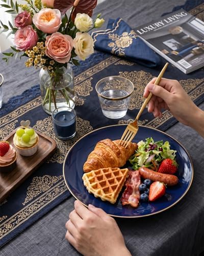 bUCLA 150PCS Blue and Gold Plastic Plates - 25 Guests Navy Blue Plastic Dinnerware Disposable for Party & 4th of July - Include 25 Dinner/Dessert Plates, 25 Knives, 25 Forks, 25 Spoons, 25 Cups - Image 4