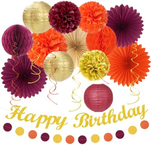 Burgundy-Orange Gold Fall-Autumn Birthday Hanging-Decorations - Huglony by Huglony