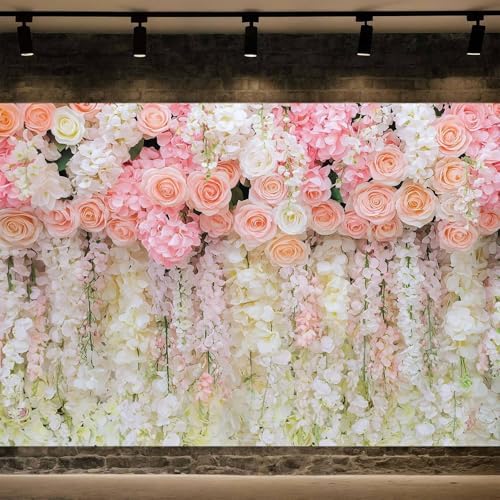 5x4ft Pink Rose Flower Wedding Photography Backdrop Spring Floral Photography Backdrop Valentine's Day Mother's Day Girl Birthday Baby Shower Wedding Bridal Party Banner Photo Booth Props Background - Image 5