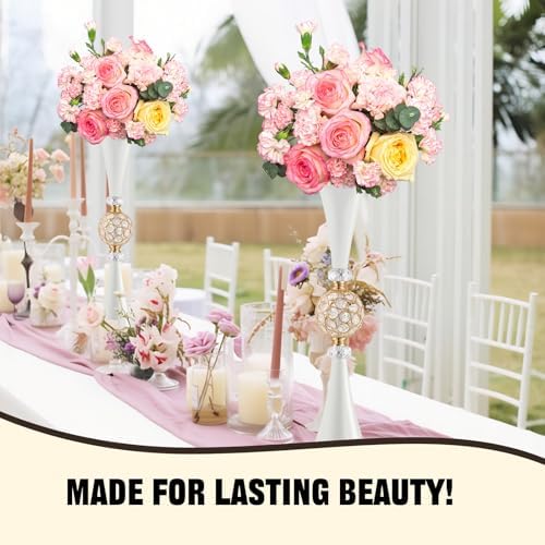 VIJIV White Tall Crystal Flower Vases for Centerpiece - 28'' Large Trumpet Vase for Bouquet Skinny Decorative, Table/Floor Vase Flower Stand for Party Event, Dining Table Décor, Bridal Shower, Wedding - Image 4