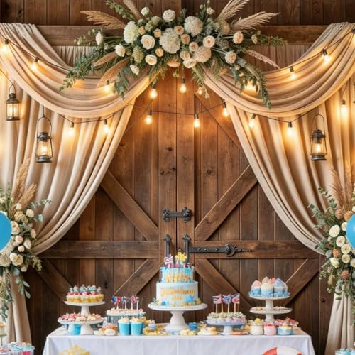 5X4Ft Barn Wedding Photography Backdrop Rustic Cabin Wooden Barn Door Photography Backdrop Country Farmhouse Floral Birthday Baby Shower Wedding Bridal Party Banner Photo Booth Props Background - Image 3