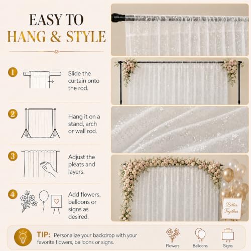 Bupelo Silver Foil White Tulle Backdrop Curtains–15x8ft Sheer White Curtain - Image 6