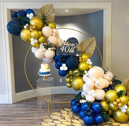 Navy Blue and Gold Party Balloons, 50 Pcs 12 Inches Navy Blue Gold Sand White Latex Balloon for Birthday,Baby Shower,Graduation,Retirement Party Decorations - Image 6