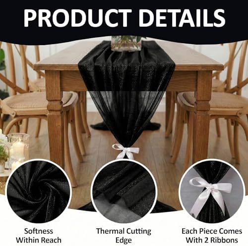 Pack of 10 Chiffon Table Runners 29 x 120 Inch, 10FT Long - Black - Image 5