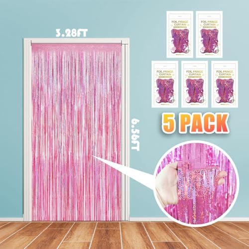 5 Pack 3.28ft x 6.56ft Glitter Pink Tinsel Foil Fringe Curtains, Photo Booth Backdrop Party Decorations for Birthday Wedding Baby Shower Graduation Valentines Day New Years - Image 2