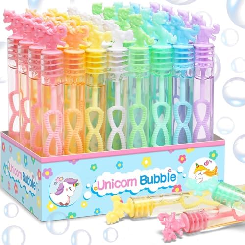Unicorn Mini Bubble Wand with Gift Box, 32 Piece Bulk Party Favors Decor by Cawiew