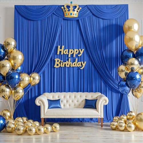 20ftx10ft Wrinkle Free Royal Blue Backdrop Curtains for Parties, 4 Panels Silky Polyester Photo Backdrop Drapes Back Drop Cloth for Wedding Birthday Photography Background - Image 3