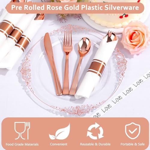 50Pack Pre Rolled Rose Gold Plastic Silverware Heavy Duty for Party - Image 7
