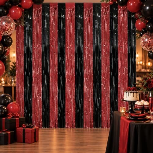 Voircoloria Red and Black Foil Fringe Backdrop Curtains, 3.3x8.2ft, 3 Pack - Image 5