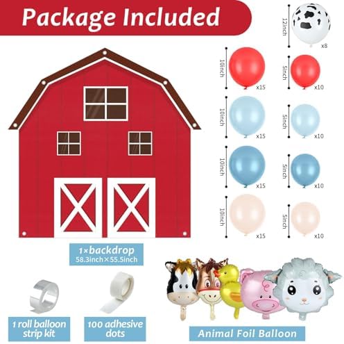 Farm Animals Party Decoration Set Farmhouse Backdrop Cow Balloon Garland Arch Kit Farm Theme Balloons Photo Booth Photography Background Decor for Halloween Birthday Kids Baby Shower Party Supplies - Image 2