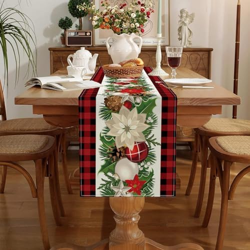 Christmas Decorations - Red and Black Buffalo Check Christmas Table Runner,Winter Holiday Kitchen Dining Table Decoration for Home Party Decor 13 x 72 Inch - Image 5
