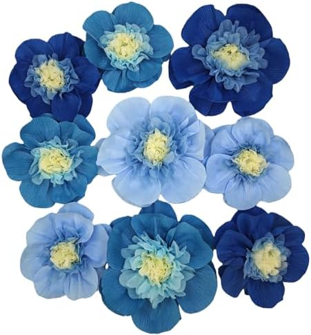 Mybbshower 9 Pack Ombre Blue Crepe Paper Flowers for Wedding Arch, Nursery Wall Birthday Engagement Party, Baby Shower Decorations and Photo Booth Backdrop by Mybbshower
