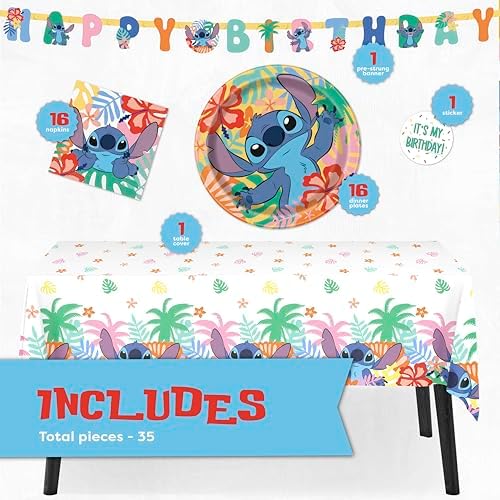 Lilo and Stitch Birthday Decorations for Party with Banner, Table Cloth - Image 2