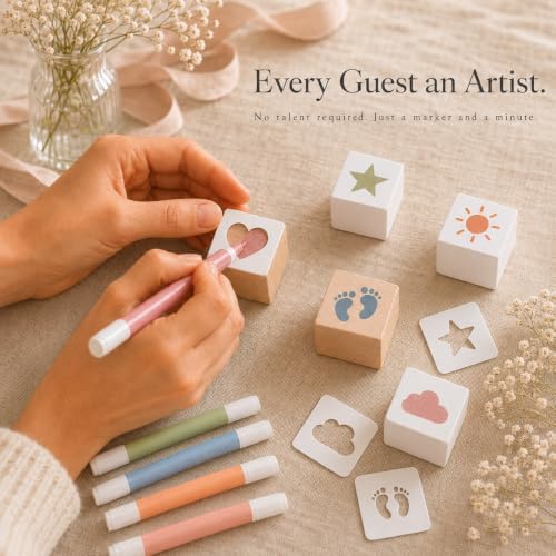 Nolia Stencil Set for Baby Shower Blocks - 100 Reusable Letter, Number & Icon Stencils for Decorating Wooden Baby Blocks, Easy Guest Activity & Keepsake Add-On - Image 5