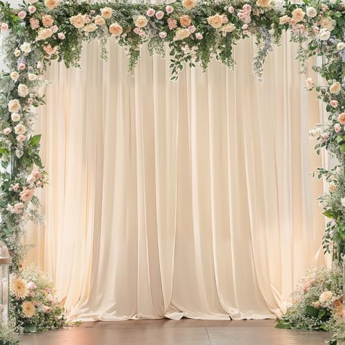 8x10FT Champagne Backdrop Curtains for Wedding Parties, Wrinkle Free Polyester Photography Backdrop Drapes for Baby Shower Birthday Parties Stage Background Stand Decorations 4x10ft,2 Panels by Partisky