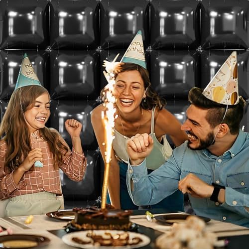 NISOCY 25PCS Metallic Black Square Foil Balloons Wall Backdrop - Image 6