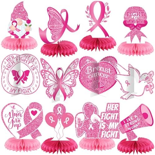 Pickmesh 12 Pieces Breast Cancer Awareness Table Decoration Honeycomb by Pickmesh