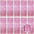 10 Pack Pink Foil Curtain Backdrop 3.2ft x 9.8ft Metallic Tinsel Foil Fringe Curtains Streamer Photo Booth Backdrop for Birthday Party Engagement Bachelorette Party Decorations (Pink) by Ohiyoo