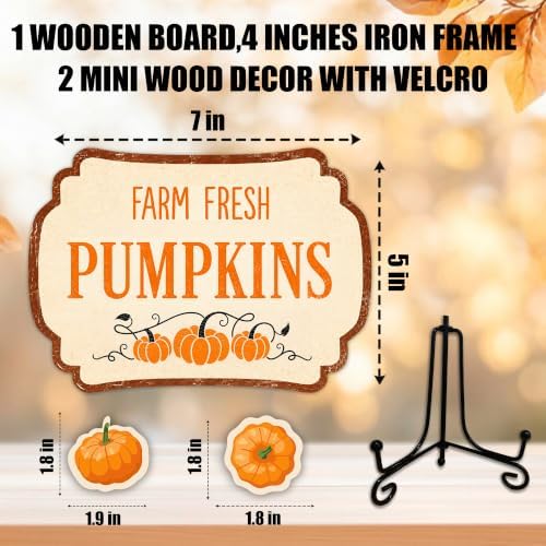 Fall Table Sign 5x7 Inch Autumn Decor, Rustic Party Centerpiece with Metal Stand & 2 DIY Stickable Wood Decor, Farm Fresh Pumpkins Thanksgiving Table Decoration for Home & Party Display - B04 - Image 2