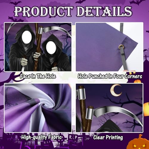 Lunmon 6x4 ft Halloween Backdrop Grim Reaper Face Cutout Holes - Image 3