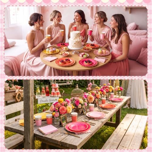 Mimorou 169 Pcs Pink Orange Yellow Plates and Napkins Party Supplies for 24 - Image 6