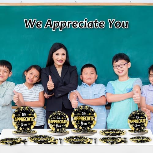 96Pcs We Appreciate You Party Plates Napkins Black Gold Birthday Decoration - Image 6