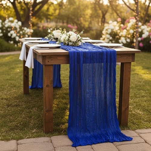 6 Pack Royal Blue Cheesecloth Table Runner 120 Inch Boho Wedding Decor - Image 5