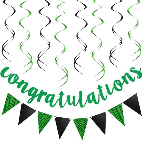 Outus Congratulations Banner with Triangle Flag 12 Swirls,Black, Green by Outus