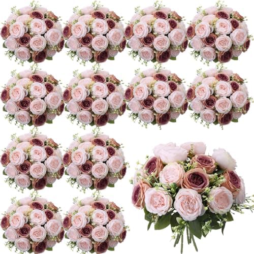 Geosar 24 Bundles Artificial Peonies Flowers,Dusty Rose by Geosar
