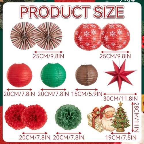 12 Pcs Christmas Paper Hanging Decorations, Vintage Lantern Party Set - Image 2
