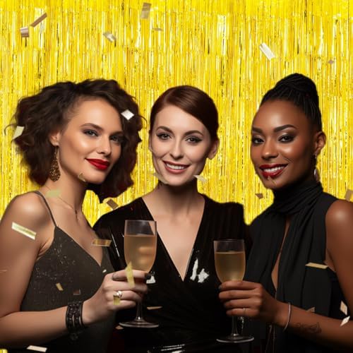 DECOCKRAT 2 Pack Foil Fringe Backdrop - Laser Gold Shiny Tinsel Curtains for Party Decoration/Photo Booth Props - 3.3x6.6 FT Metallic Foil Backdrop for Birthday, Wedding, Graduation, Christmas. - Image 5