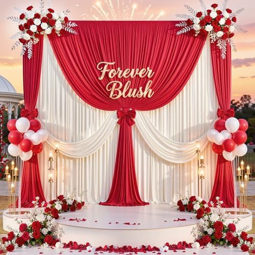 10 ft x 20 ft Wrinkle Free Red Backdrop Curtain for Parties, Polyester Photography Backdrop Drapes for Birthday Party Baby Shower, Thick Background Curtain for Backdrop Stand, 4 Panels 5 ft x 10 ft - Image 6