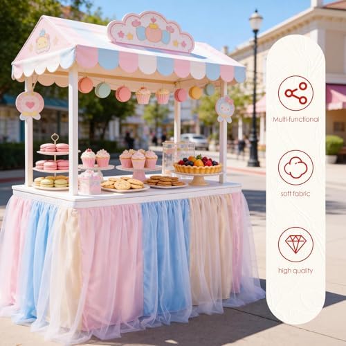 THARAHT Tulle Table Skirt 14FT 420CM Long for Rectangle Tables Round Tables Ruffle Desk Skirt for Princess Girls Birthday Party Cake Dessert Decorations Table Skirt - Image 4