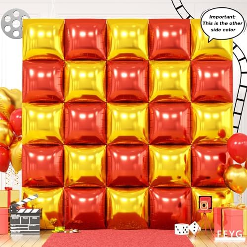25PCS Red Black Gold Square Foil Balloons Wall Backdrop - Image 3