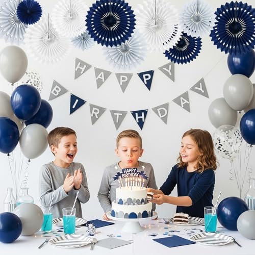 BEISHIDA Honeycomb Round Paper Fan Blue Gray White Hanging Party Decoration - Image 5
