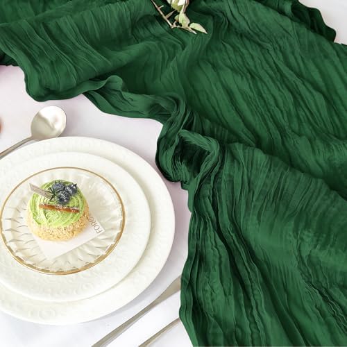 2 Pack Emerald Green Cheesecloth Table Runner for Fall Christmas Party Home - Image 2