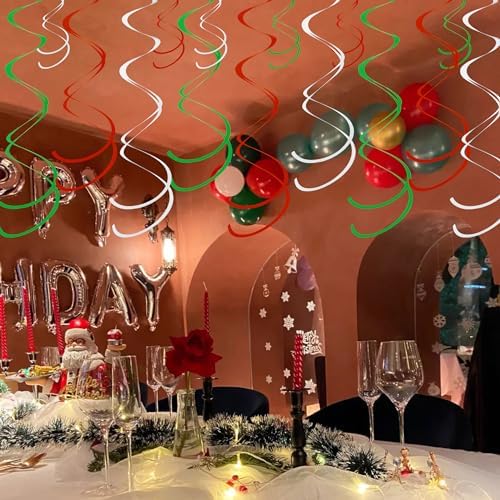 Colorful Ceiling Swirl Foil Decorations Hanging Plastic Streamer Themed Swirl Party for Graduation Celebration, Pack of 28 (Red, Green and Sliver) - Image 5