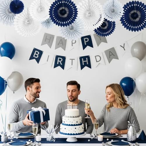 BEISHIDA Honeycomb Round Paper Fan Blue Gray White Hanging Party Decoration - Image 4