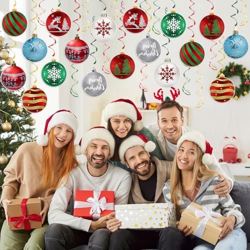 Christmas Hanging Swirl Decorations - 30 Pcs Christmas Ball Hanging Foil Swirl Xmas Tree Snowflake Elk Ceiling Decor for Xmas Holiday Party Supplies - Image 4