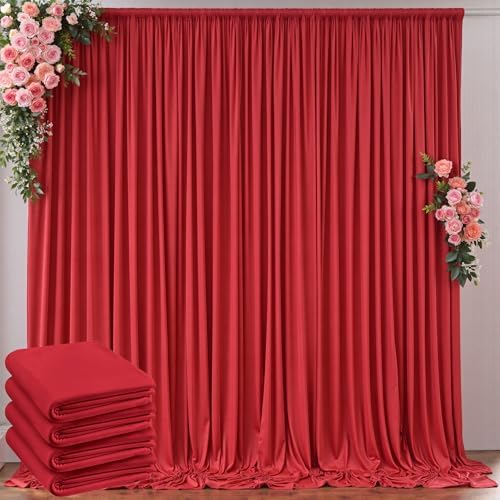 10 ft x 20 ft Wrinkle Free Red Backdrop Curtain for Parties, Polyester Photography Backdrop Drapes for Birthday Party Baby Shower, Thick Background Curtain for Backdrop Stand, 4 Panels 5 ft x 10 ft by Outpain