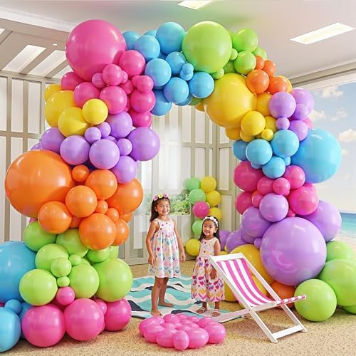 412pcs Summer Tropical Balloon Arch Garland Kit, Different Sizes 18 12 10 5inch Rainbow Hot Pink Green Orange Blue Purple Balloons for Hawaiian Luau Aloha Baby Shower Birthday Party Decorations - Image 6