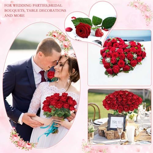 Hananona 50 Pcs Artificial Roses, Realistic Silk Burgundy Flowers Bulk - Image 5