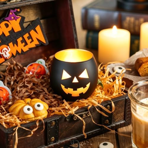 Halloween Table Decor Set of 6, Jack O Lanterns Black Glass Votive Tealight Candle Holders, Halloween Decorations Indoor Party Mantel Coffe Table Centerpiece Decor - Image 4