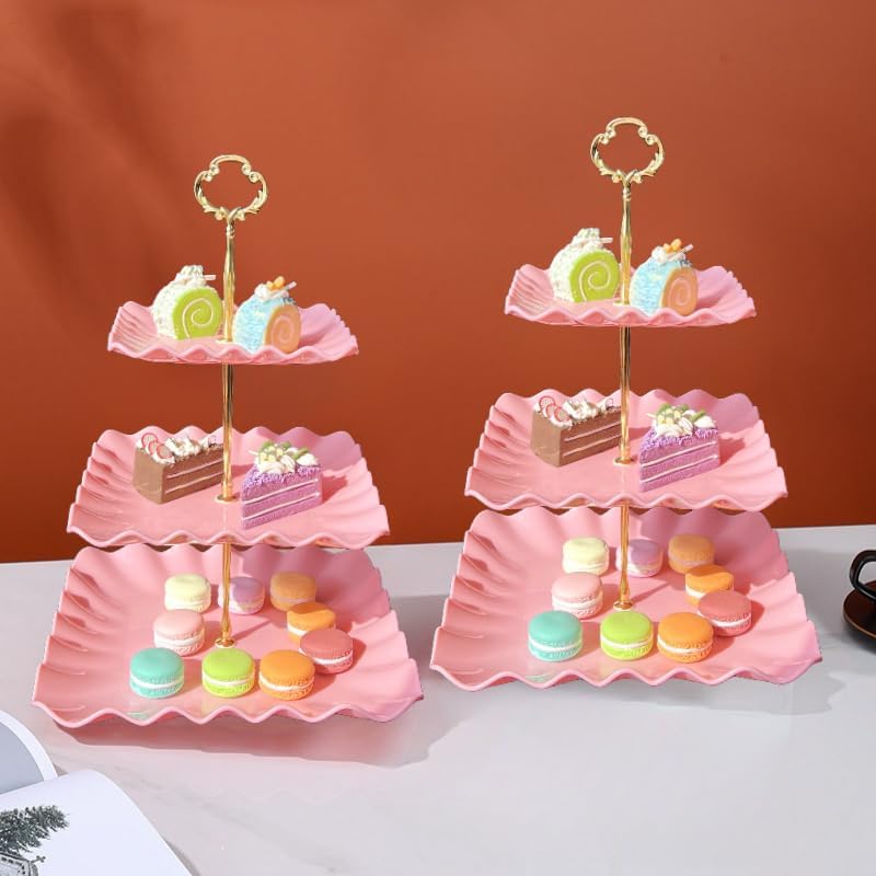 5 Pcs Cupcake Stand Set - Pink Plastic Dessert Table Display Set - Image 6