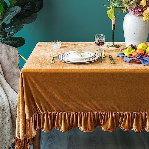 GLORY SEASON Velvet Tablecloth Luxurious Solid Rectangle Table Cloth,Oblong Retro Farmhouse Ruffle Tablecloths Washable Table Cover for Party Wedding Baby Shower Kitchen Dinning Tabletop Decoration - Image 5