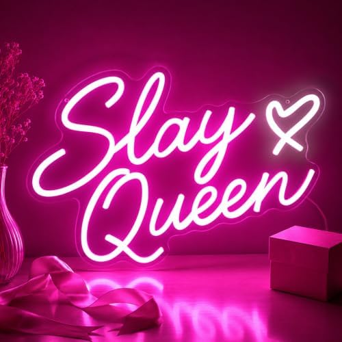 Slay Queen Neon Sign, Pink LED Light Up Signs for Wall Decor by Mojoish