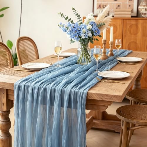 6Pcs Blue Table Runner, 10FT Dust Blue Cheesecloth Table Runners 35*120inch for Wedding Bridal Shower Baby Shower Table Centerpiece Decorations - Image 4