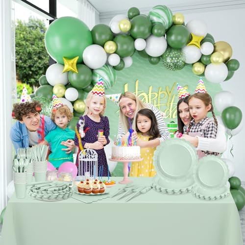 176 Pcs Sage Green Tableware Set for 24 Guests, Plates Cups Napkins Cutlery - Image 4