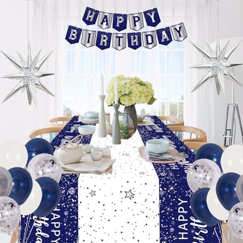 Blue Birthday Decorations for Men Boys Blue and Silver Party Decorations - Image 3